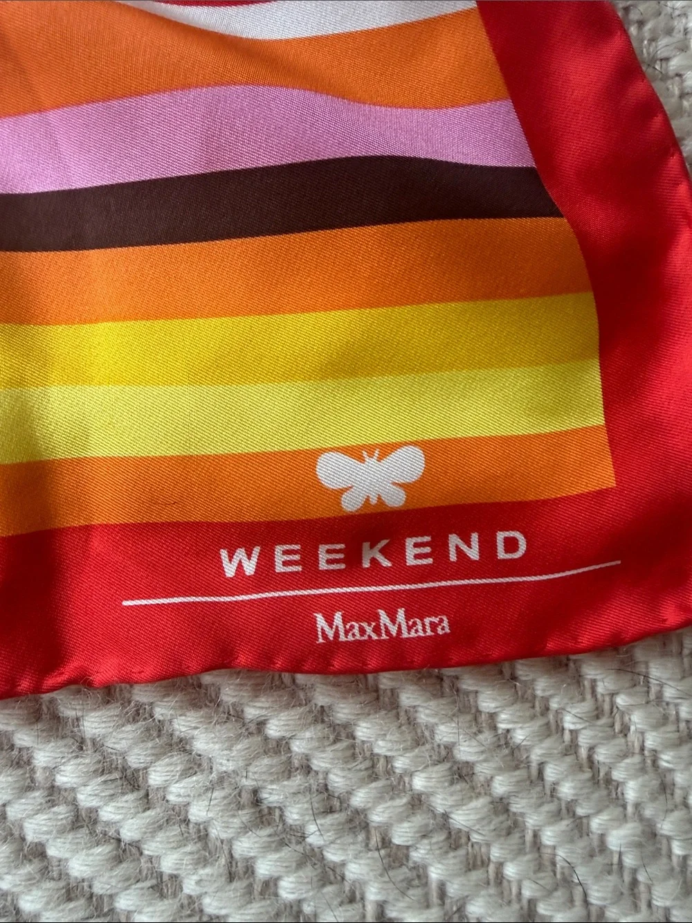 100% silk Max Mara weekend Multicolor Striped Scarf - Red, Orange, Yellow,